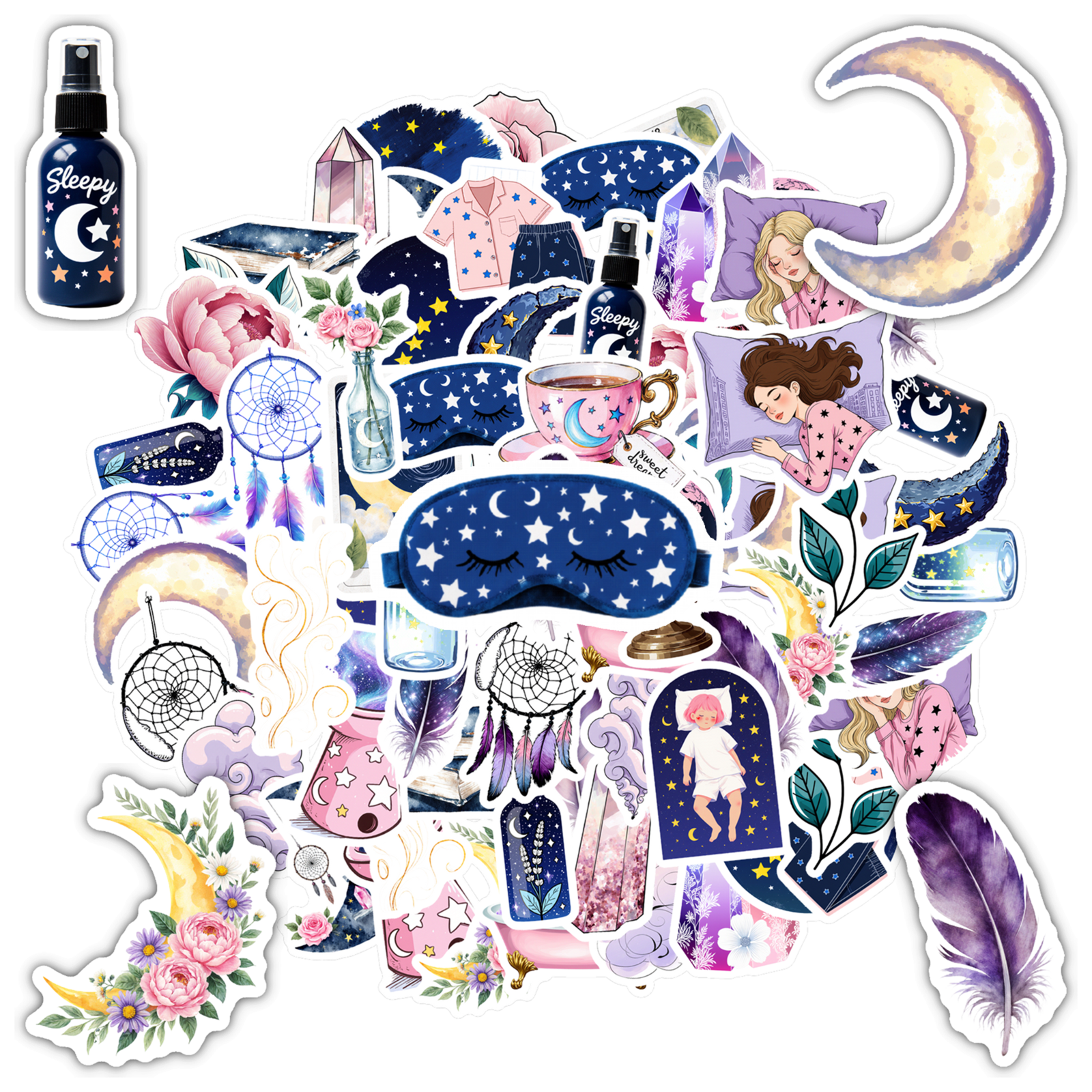 35pcs Floral Stickers Dreamy Stickers Moon Stickers Night Stickers for ...
