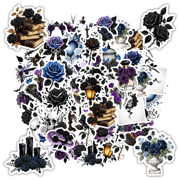 35pcs Flower Stickers Black Rose Stickers Skull Stickers Dark Art Stickers for Laptops Suitcases Notebooks