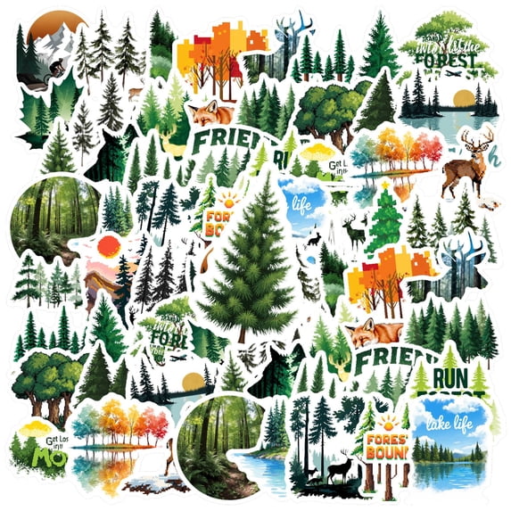 35pcs Forest Animals Stickers Nature Stickers Wildlife Trees Stickers PVC Sticker Pack for Luggage Phone Suitcase