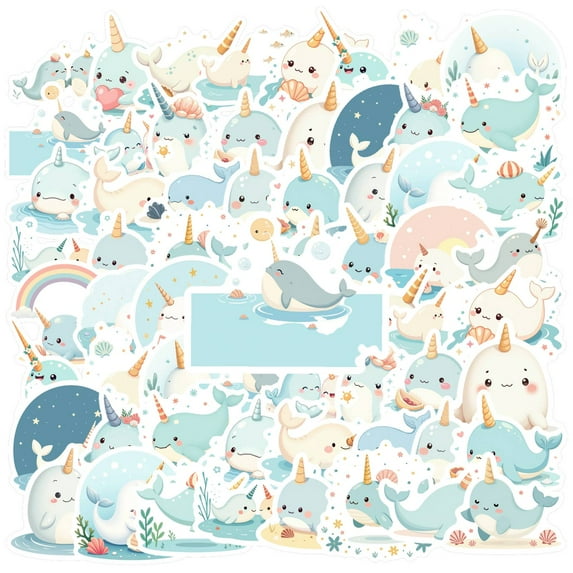 35pcs Friendly Narwhal Stickers Ocean Animal Stickers Cartoon PVC for Laptops Phones Notebooks