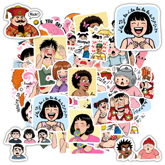 35pcs Funny Cartoon Expression Kids Stickers PVC Comic Emotions Stationery Stickers for Laptop Suitcase