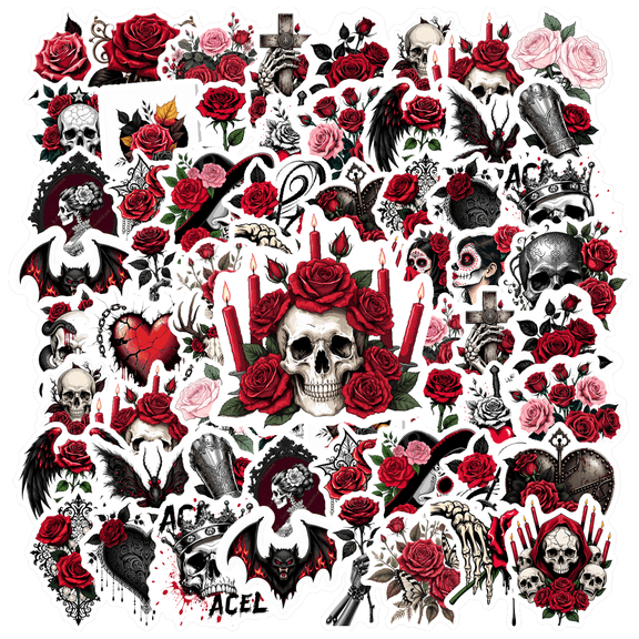 35pcs Gothic Stickers Skull Decals Floral Stickers Horror Vinyl for Suitcases Laptops Guitars