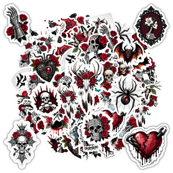 35pcs Gothic Stickers Skull Stickers Blood Rose Stickers Spider Stickers for Laptops Notebooks Suitcases