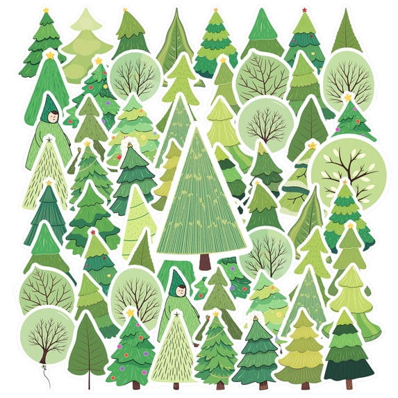 35pcs Green Tree Stickers Nature Christmas Stickers Cute Decals for Notebooks Suitcase Fridge
