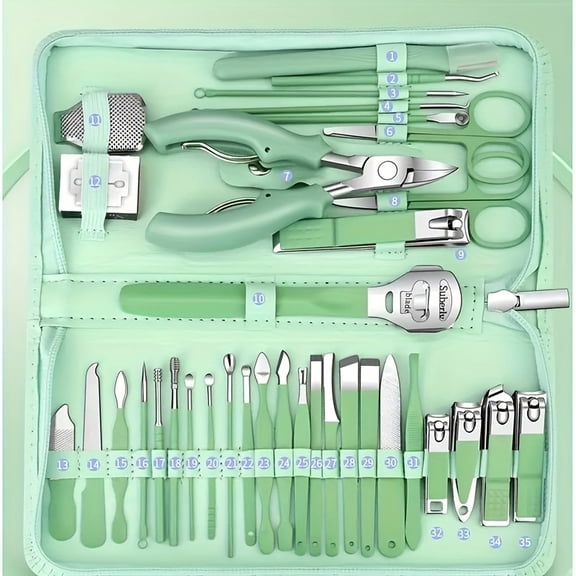 35pcs Heavy-Duty Manicure & Pedicure Kit | Stainless Steel Tools, Storage Case Included | Nail Clippers, Cuticle Trimmer & Eagle Beak Pliers | Durable, Hygienic for Salon, Travel & Home Use