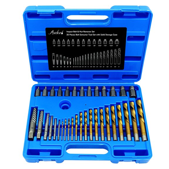 35pcs Helical Screw Puller Bolt Puller Kit, Easy Removal Kit with Left Hand Drill Bit Multi-spline Puller for Stripping Damaged, Studs, Rusty, Fillet Bolts, Nuts and Screws Screw Remover