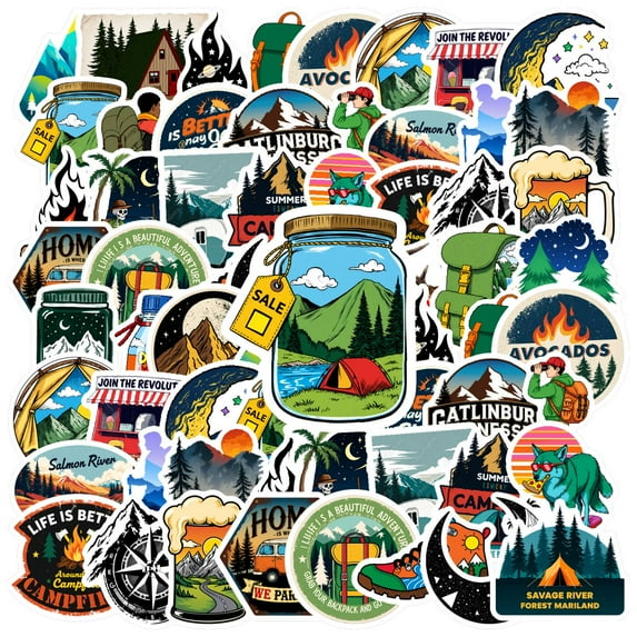 35pcs Hiking Stationery Stickers Adventure Waterproof Graffiti Decals Nature DIY Stickers for Laptops Suitcases Notebooks