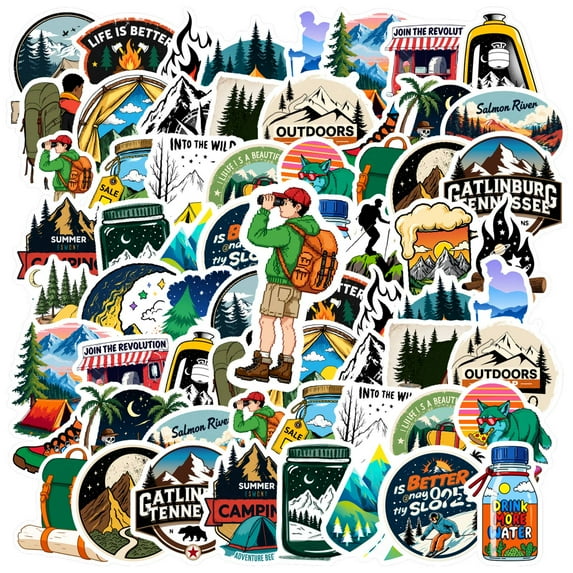 35pcs Hiking Stationery Stickers Adventure Waterproof Graffiti Decals Nature DIY Stickers for Laptops Suitcases Notebooks