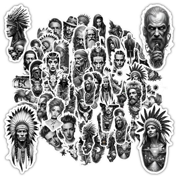 35pcs Historical Portrait Stickers Warrior Stickers Mythical Stickers for Laptops Phones Suitcases