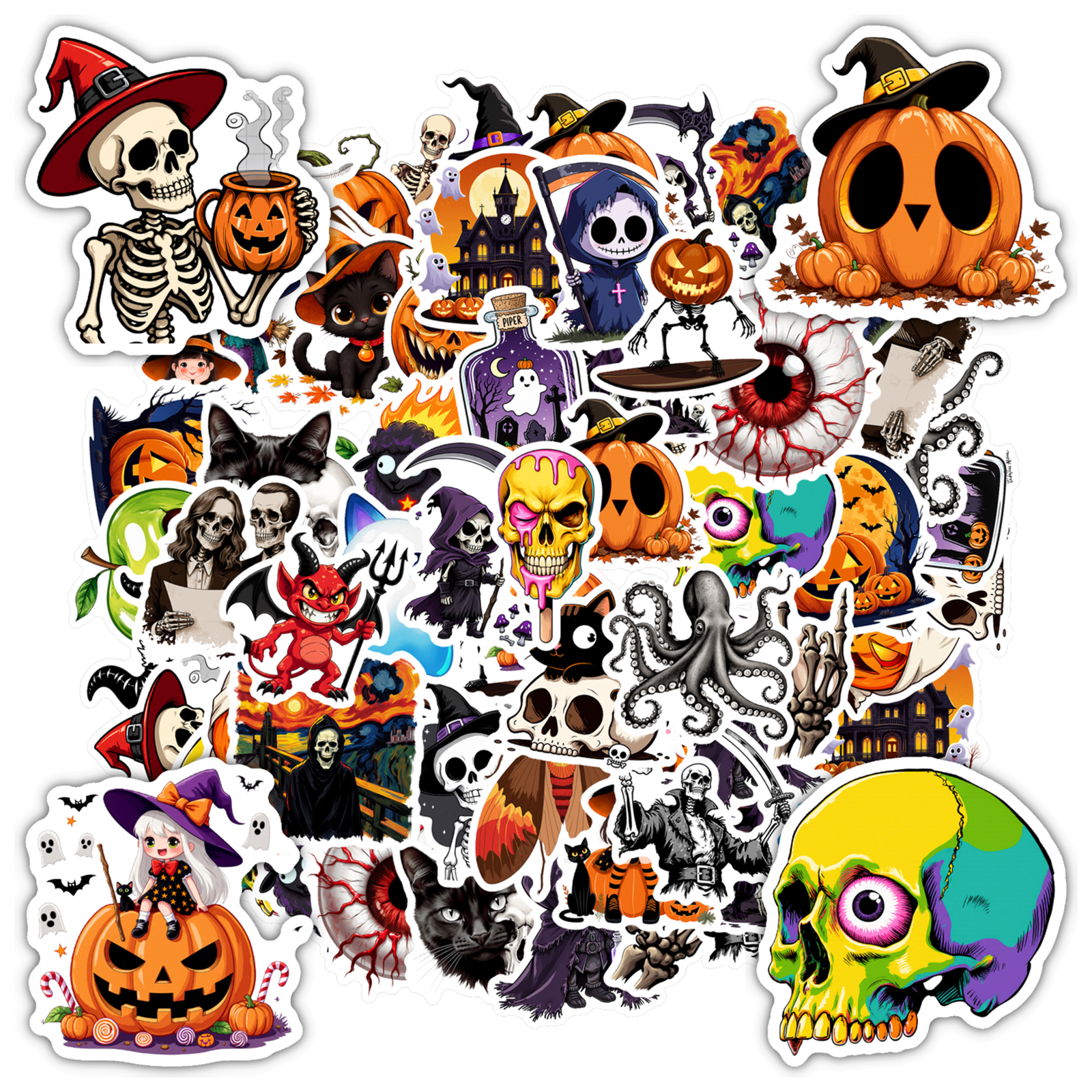 Terious Sticker 35pcs Horror Stickers Skull Stickers Witch Decals Ghost Stickers for ...