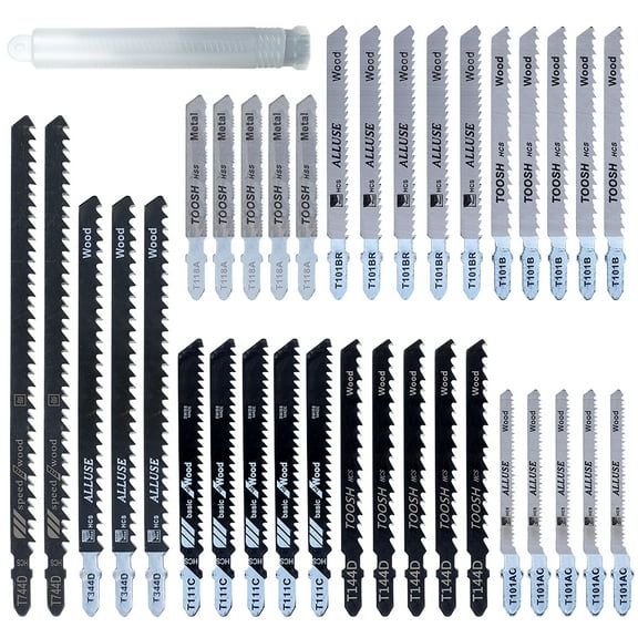 35pcs Jig Saw Blade Set T-shank Fast Cut Down Jigsaw ,for Thin Metal Wood Plastic Cutting Compatible with Most Jig Saw