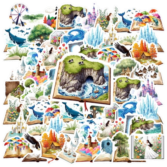 35pcs Magical Stationery Stickers Storybook Kids Stickers Scenic Stickers for Luggage Laptop Phone