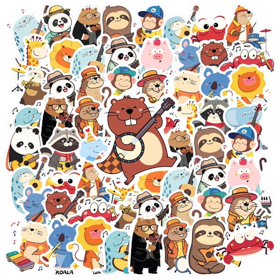 35pcs Musical Animal Stickers Cute Kids Stickers Fun Cartoon Band Stickers for Notebooks Luggage Phone