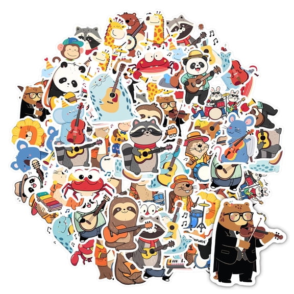 35pcs Musical Animal Stickers Cute Kids Stickers Fun Cartoon Band Stickers for Notebooks Luggage Phone
