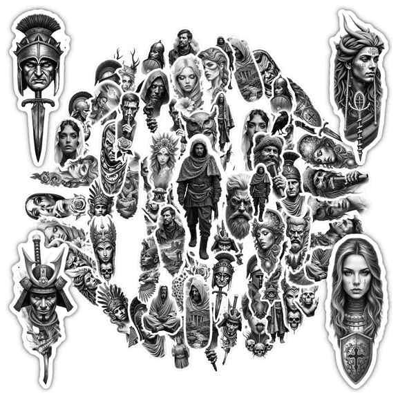 35pcs Mythical Stickers Warrior Characters Skull Art Stickers Graffiti Decals for Laptops Notebooks Suitcases