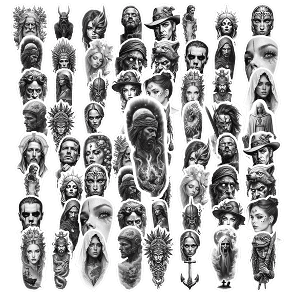 35pcs Mythical Tattoo Stickers Fantasy Stationery Stickers Gothic Children Stickers for Laptops Suitcase Guitar