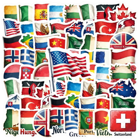 35pcs National Flag Stickers Stationery Stickers Country Stickers Teacher Reward Stickers for Suitcase Fridge Phone