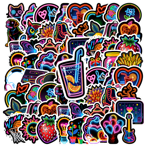 35pcs Neon Stationery Stickers Cute Animal Stickers Colorful Teacher Reward Stickers for Luggage Laptop Phone