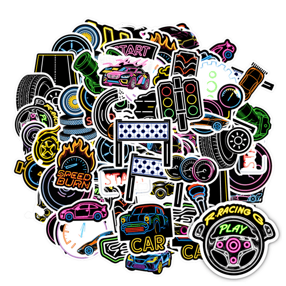 35pcs Neon Stickers Racing Car Stickers Speed Motorsport Stickers for Laptops Notebooks Suitcases