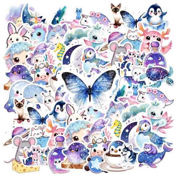 35pcs Pastel Cartoon Stickers Fantasy Cute Stickers Adorable Animal Stickers for Laptops Notebooks Suitcases