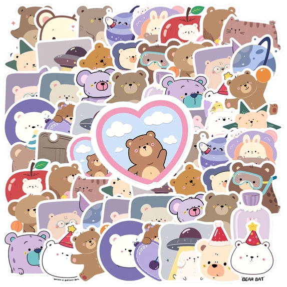 35pcs Playful Animal Stickers Cute Bear Stickers Charming Animal Decals for Luggage Notebook Phone