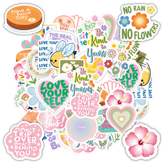 35pcs Positive Energy Stickers Flower Stickers Self Love Stickers for Laptops Notebooks Suitcases