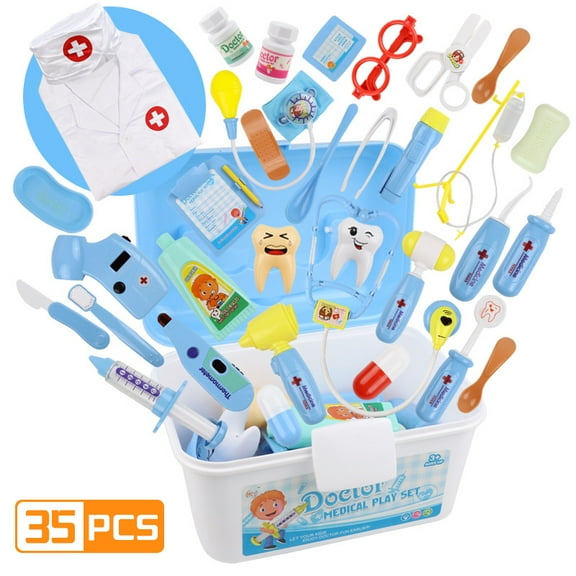 35pcs Pretend Play Educational Doctor Toys Toy Doctor Kit for Kids, Doctor Play Set with Gift Case for Boys Girls 3 4 5 6 7 Years Old Christmas Birthday Gift(Blue)