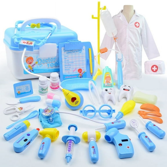 35pcs Pretend Play Educational Doctor Toys Toy Doctor Kit for Kids, Doctor Play Set with Gift Case for Boys Girls 3 4 5 6 7 Years Old Christmas Birthday Gift,Blue