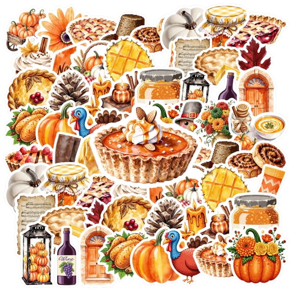 35pcs Pumpkin Stationery Stickers Thanksgiving Kids Stickers Food DIY Stickers for Phone Laptop Suitcase