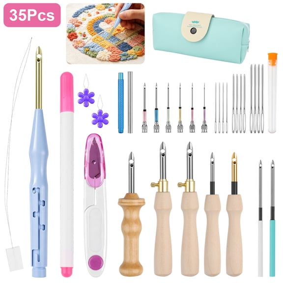 35pcs Punch Needle Kit, EEEkit Adjustable Punch Needle Embroidery Tool Set with Case for Adult