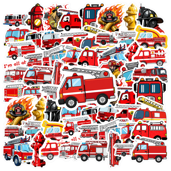 35pcs Red Fire Stationery Stickers Cartoon Truck PVC Stickers Animal Kids Stickers for Laptops Phones Suitcase