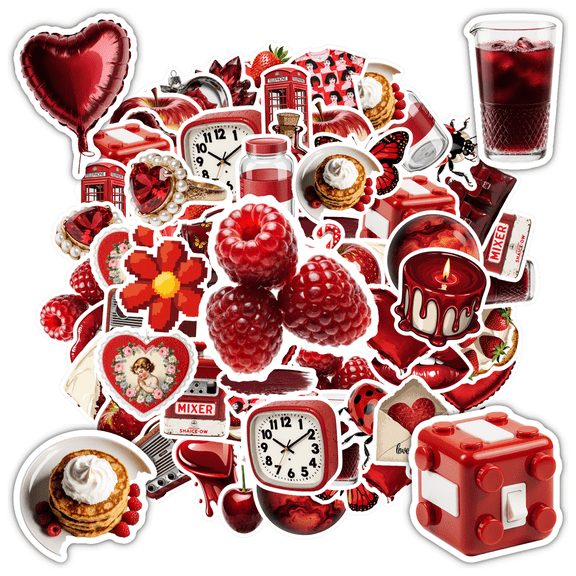 35pcs Red Stickers Stationery Stickers Romantic Kids Stickers Funny Graffiti Decals for Phones Laptops Suitcases