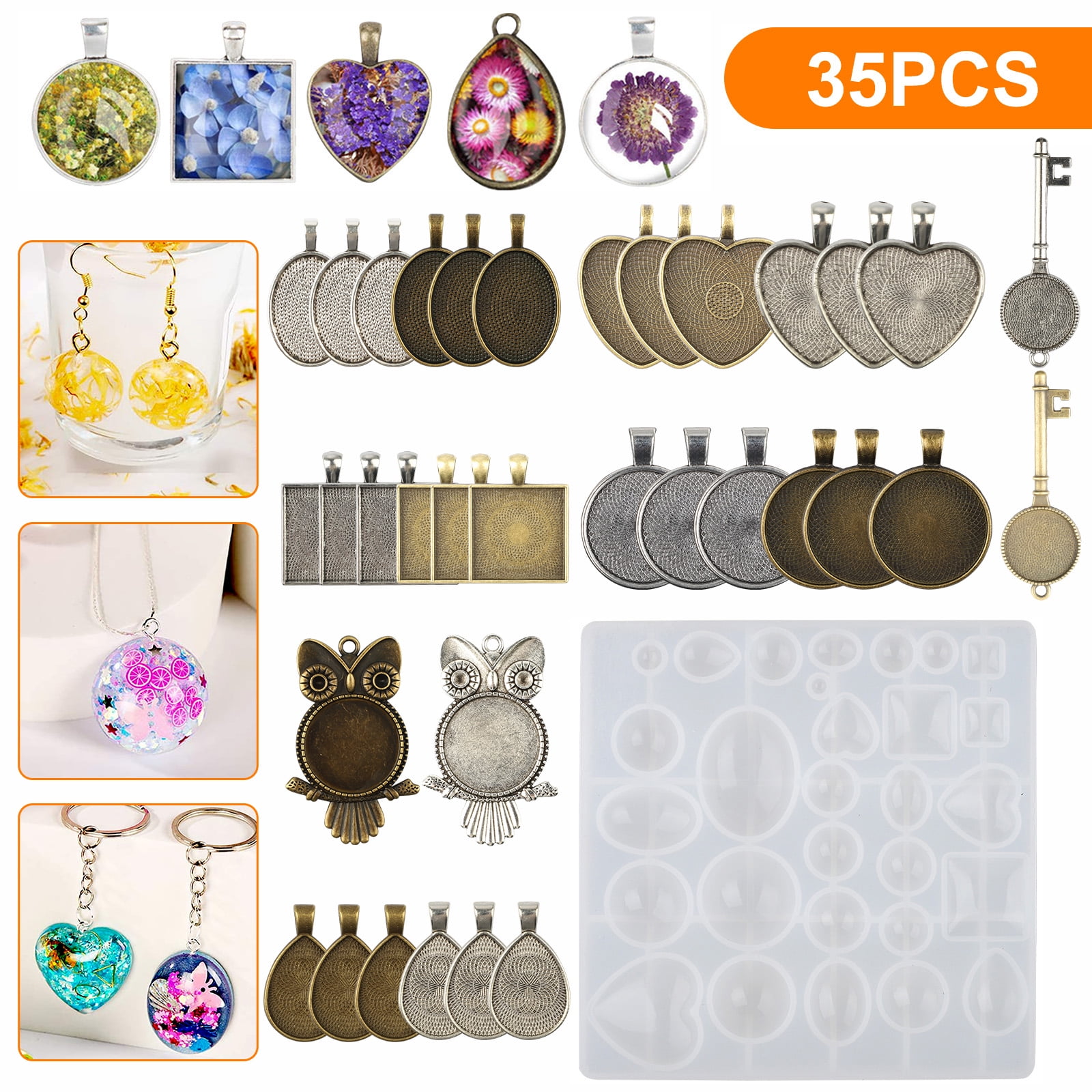SkyAuks 31pcs Resin Jewelry Molds, Jewelry Casting Molds, Pendant Trays Making Kit, Silicone Molds for DIY Resin Pendants, Keychains, Earrings, Resin