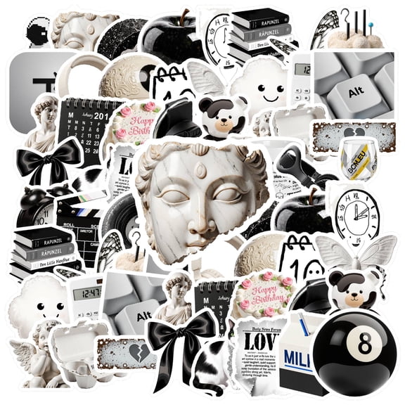 35pcs Retro Stationery Stickers Monochrome Funny Stickers Creative Decals for Laptop Suitcase Phone