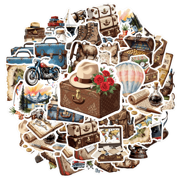 35pcs Retro Stationery Stickers Travel Teacher Reward Stickers Exploration Funny Stickers for Laptops Suitcases