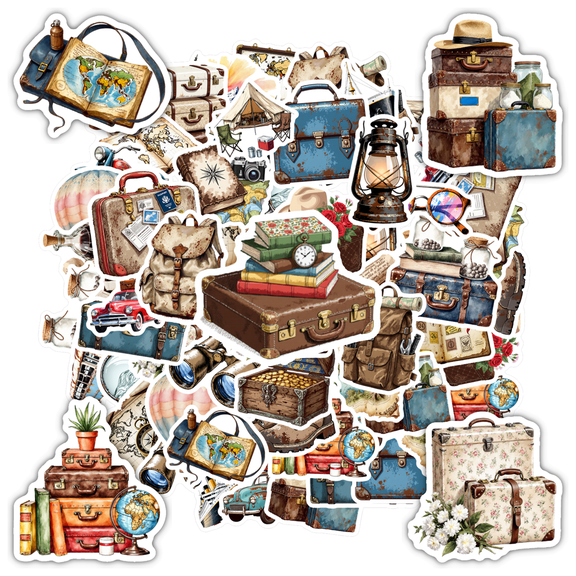 35pcs Retro Stationery Stickers Travel Teacher Reward Stickers Exploration Funny Stickers for Laptops Suitcases