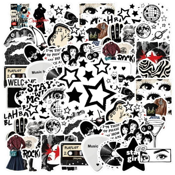 35pcs Retro Stickers Stationery Stickers Music Stickers Rock and Roll Stickers for Laptops Suitcase Guitar