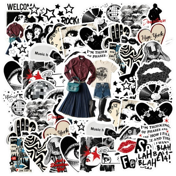 35pcs Retro Stickers Stationery Stickers Music Stickers Rock and Roll Stickers for Laptops Suitcase Guitar