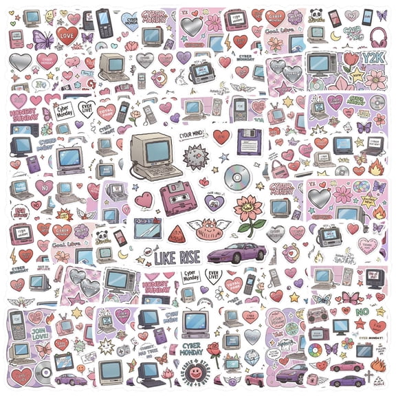 35pcs Retro Stickers Technology Y2K Stickers Love Cyber Stickers for Laptops Suitcase Fridge