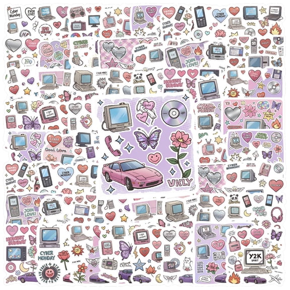 35pcs Retro Stickers Technology Y2K Stickers Love Cyber Stickers for Laptops Suitcase Fridge