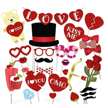 35pcs/Set Valentine Day Photo Props LOVE Banners Photo Props Creative Party Photo Accessory Funny Taking Props Supplies for Wedding Proposal Use