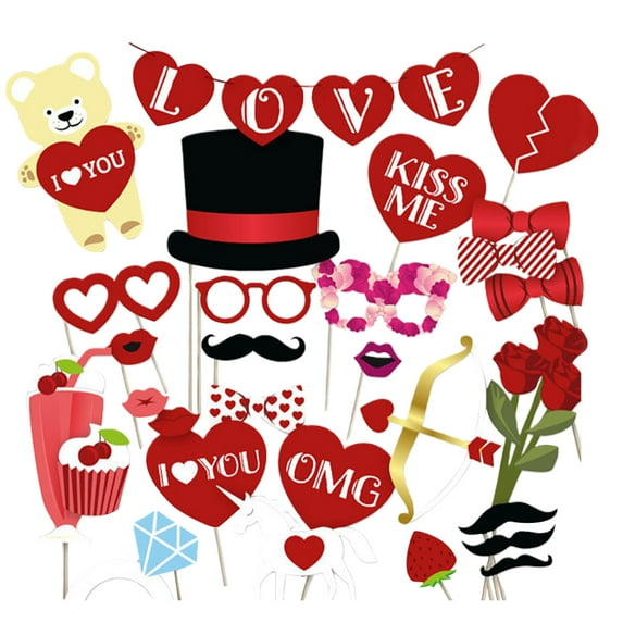 35pcs/Set Valentine Day Photo Props LOVE Banners Photo Props Creative Party Photo Accessory Funny Taking Props Supplies for Wedding Proposal Use