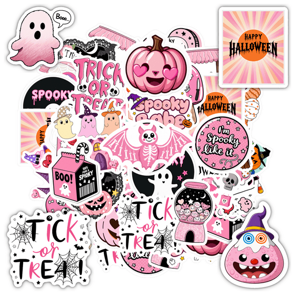35pcs Spooky Stickers Halloween Ghost Stationery Stickers Pumpkin Teacher Reward Stickers for Laptops Suitcase