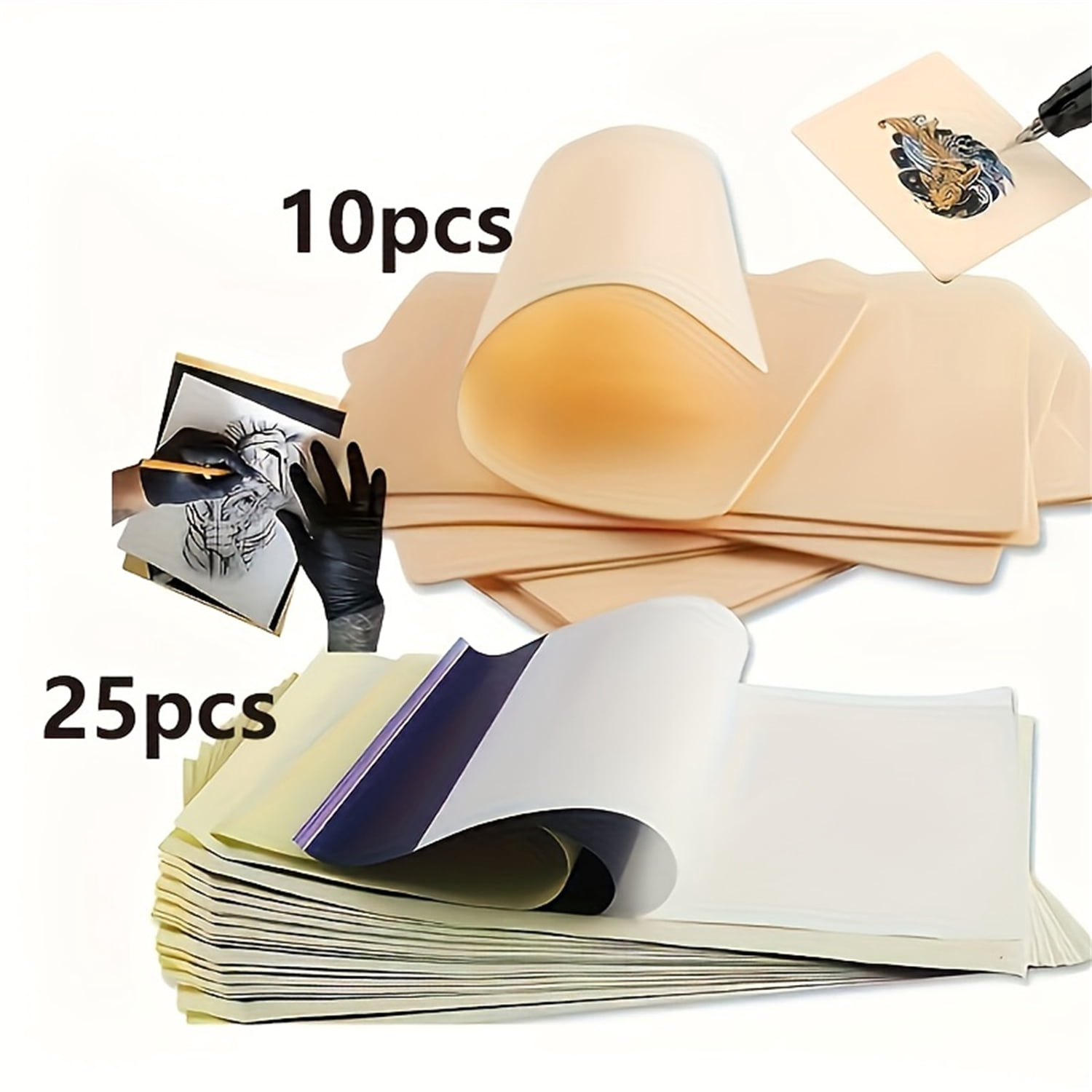 35pcs Tattoo Practice Skin and Transfer Paper Set - 10 Sheets of Blank ...