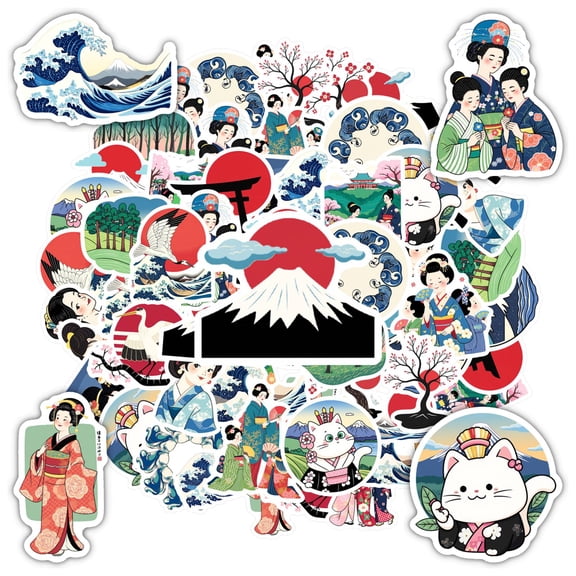 35pcs Traditional Stationery Stickers Japanese Graffiti Decals Geisha Kids Stickers for Suitcase Laptop Phone