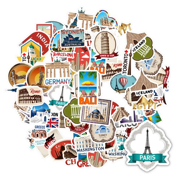 35pcs Travel Stickers Landmarks Stickers City Stickers for Luggage Notebooks Suitcases