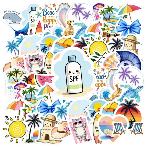 35pcs Tropical Stickers Beach Vacation Ocean Stationery Stickers for Phone Luggage Laptop