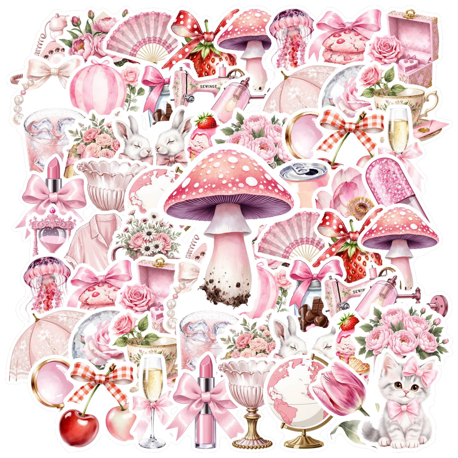35pcs Vintage Kitten Stickers Pink Flower Stickers Cute Bunny Stickers ...
