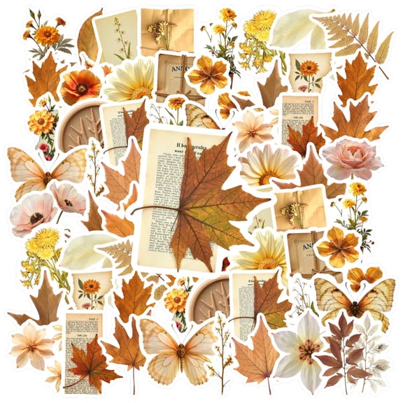 35pcs Vintage Stickers Floral Stationery Stickers Autumn Leaves Nature Stickers for Luggage Laptop Phone