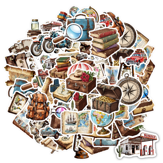 35pcs Vintage Stickers Stationery Stickers Adventure Stickers PVC Sticker for Suitcase Laptops